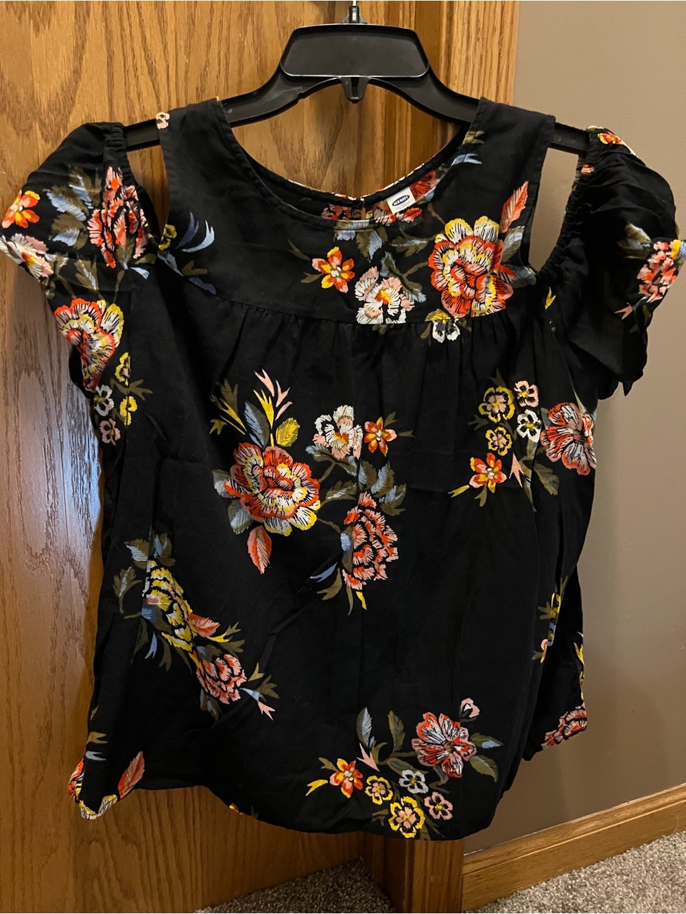 Old Navy Black Floral Cold-Shoulder Blouse